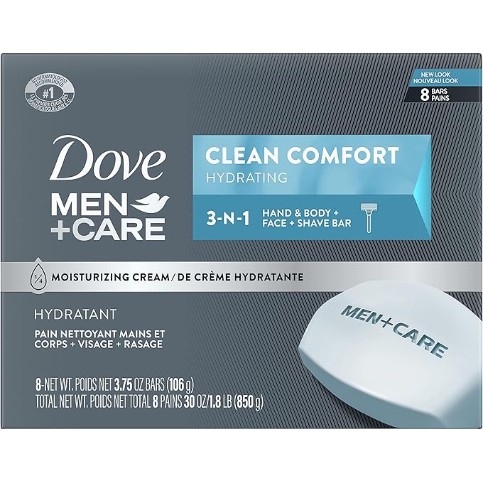 دوف من+كير بار دوف للرجال + العناية للجسم والوجه لتنظيف وترطيب البشرة، منظف الجسم والوجه أكثر ترطيب من صابون اللوح 3.75 أونصة 8 ألواح (عبوة من 1) - Image 1